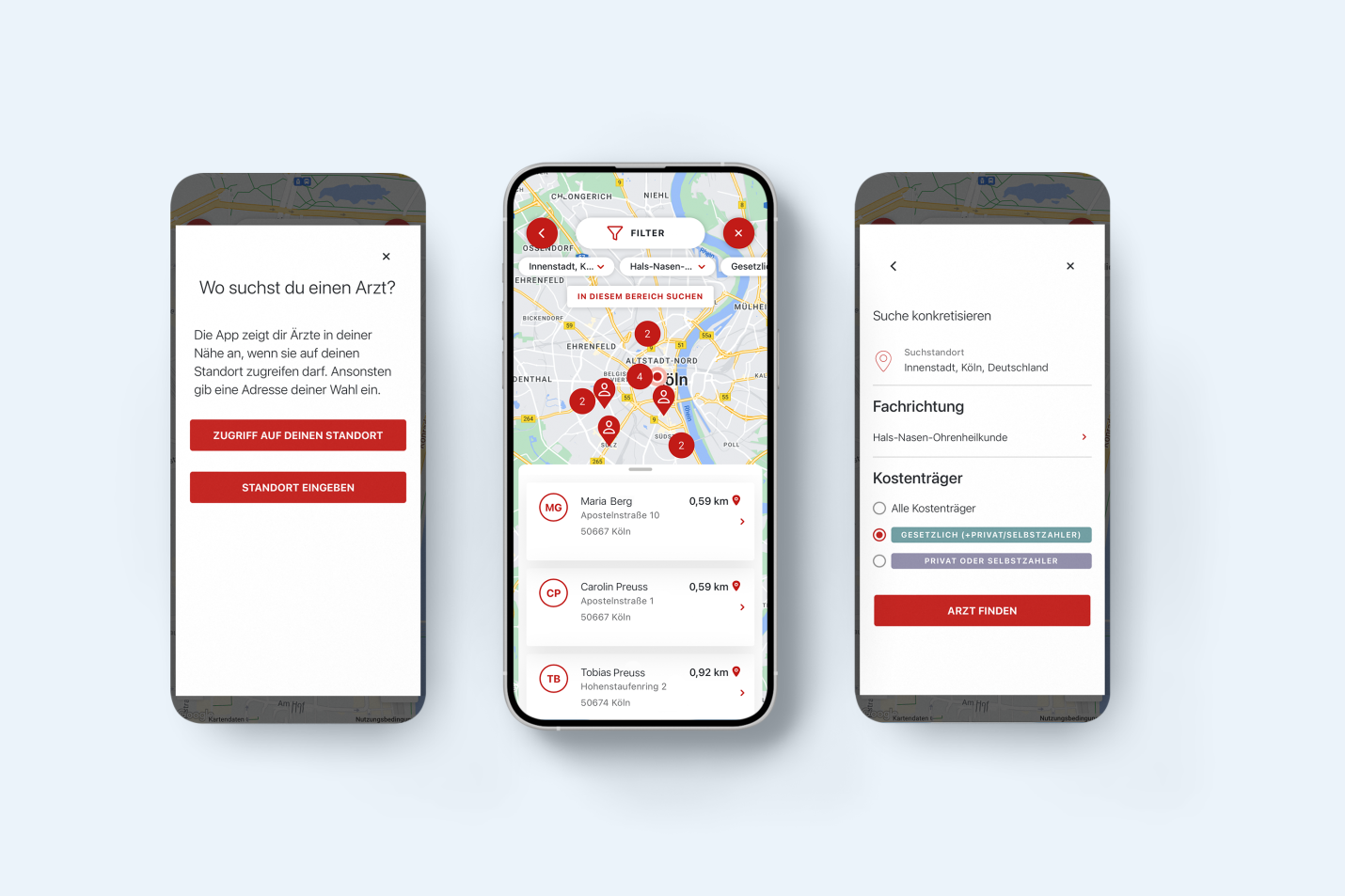 The GMH app displays a map showcasing the nearest healthcare providers based on the user's search prompts.
