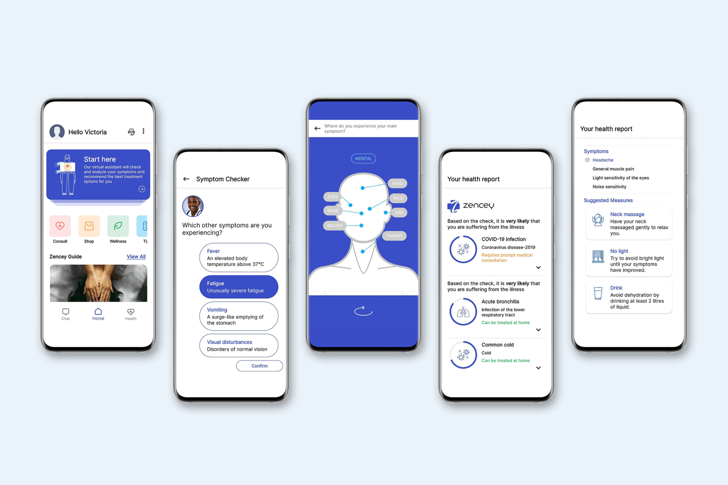 Mobile phones displaying the use of Zencey's symptom checker powered by XUND